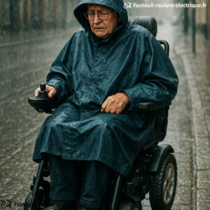 fauteuil roulant électrique sous la pluie
