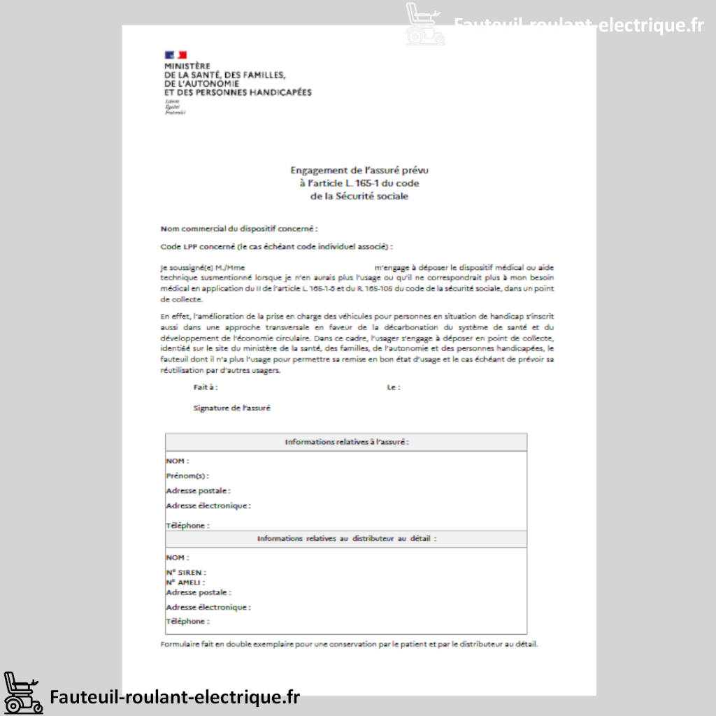 formulaire engagement de l'assuré de remise du fauteuil roulant après usage